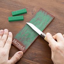 Load image into Gallery viewer, Hutsuls Knife Stropping Compound with Case - (2-Pack, Total 5 Oz) Get Razor-Sharp Edges with Knife Polishing Compound, Green Buffing Compound Bars are Easy to Use with Leather Strop Compound Guide