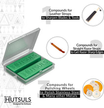 Load image into Gallery viewer, Hutsuls Knife Stropping Compound with Case - (2-Pack, Total 5 Oz) Get Razor-Sharp Edges with Knife Polishing Compound, Green Buffing Compound Bars are Easy to Use with Leather Strop Compound Guide