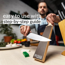 Load image into Gallery viewer, Hutsuls Leather Strop for Knife Sharpening - Top-Tier Double Sided Knife Stropping Kit with White & Green Paddle Strop Compound, Easy to Use Sharpener Leather Knife Strop Kit for Razor Sharp Edges