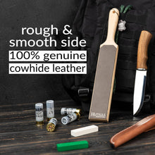 Load image into Gallery viewer, Hutsuls Leather Strop for Knife Sharpening - Top-Tier Double Sided Knife Stropping Kit with White & Green Paddle Strop Compound, Easy to Use Sharpener Leather Knife Strop Kit for Razor Sharp Edges