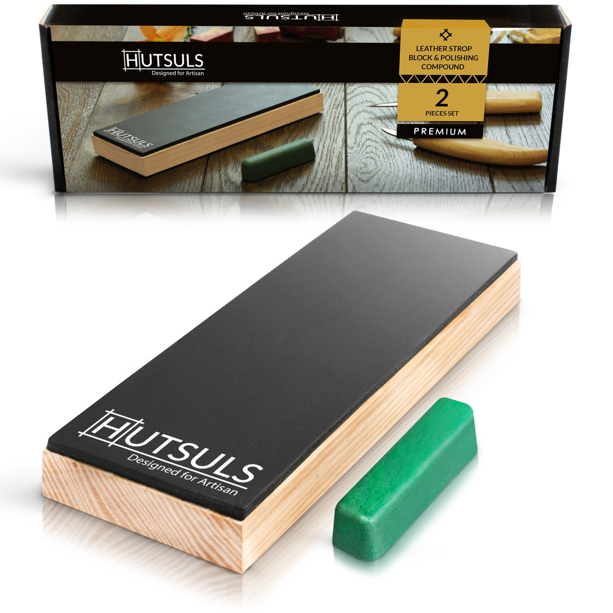 Hutsuls Brown Leather Strop with Compound - Stropping Kit, Green