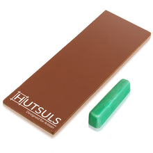 Load image into Gallery viewer, Hutsuls Brown Leather Strop with Compound - Stropping Kit, Green Honing Compound & Vegetable Tanned Two Sided Leather Strop Knife Sharpener