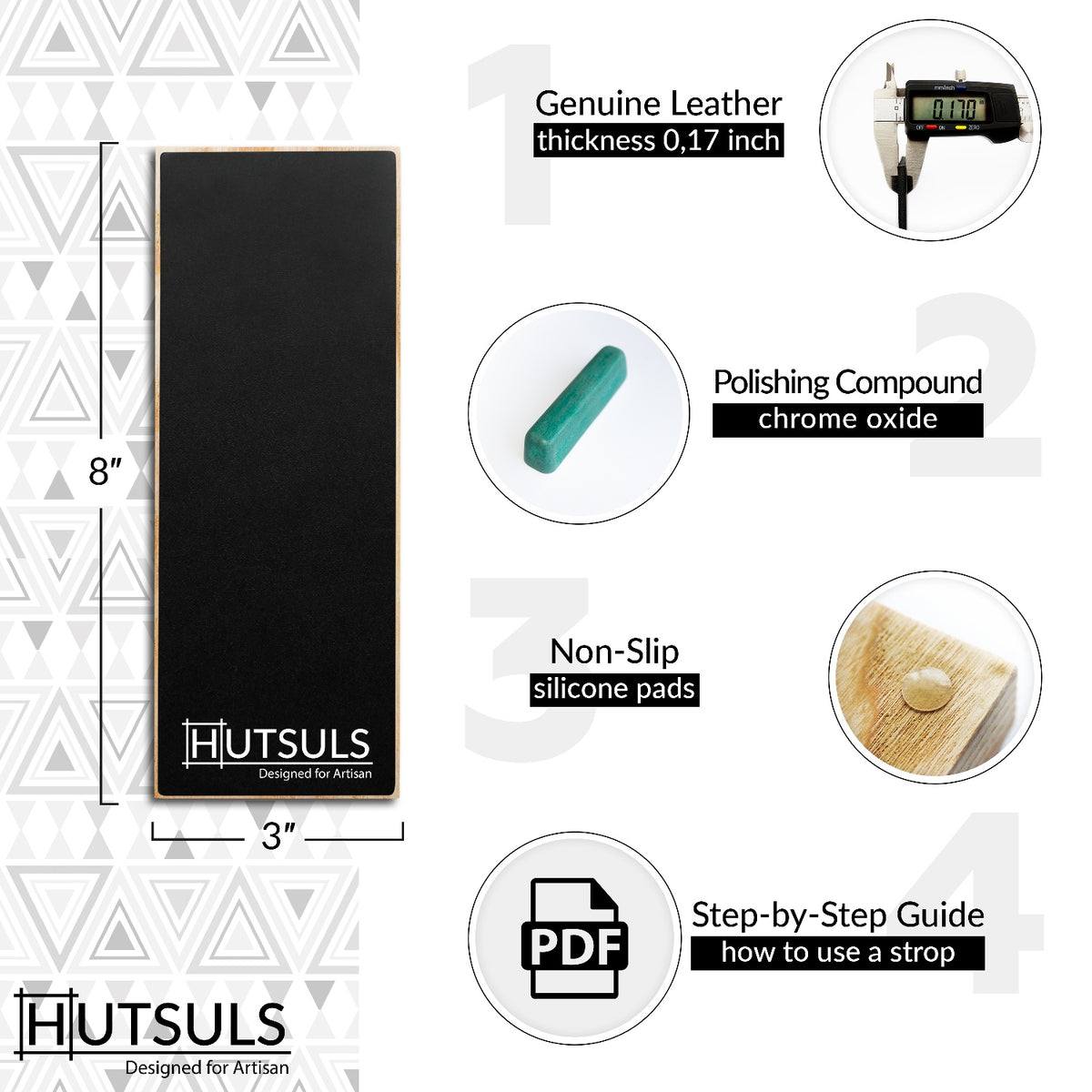 Hutsuls Black Leather Strop with Compound - Stropping Kit, Green