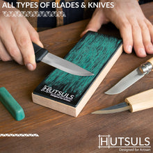 Load image into Gallery viewer, Hutsuls Leather Strop Block with Compound - Knife Strop Kit, Easy to Use Quality Non-Slip Leather Stropping Block & Leather Honing Strop Guide