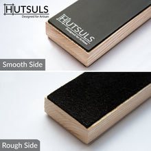 Load image into Gallery viewer, Hutsuls Leather Strop for Knife Sharpening 3x9 Double Sided Paddle Strop Block, Ergonomic Knife Strop Handle & Stropping Leather Knife Sharpener Guide
