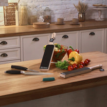 Load image into Gallery viewer, Hutsuls Leather Strop for Knife Sharpening 3x9 Double Sided Paddle Strop Block, Ergonomic Knife Strop Handle & Stropping Leather Knife Sharpener Guide