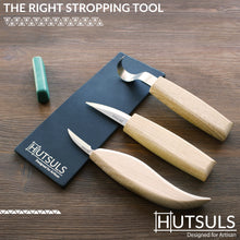 Load image into Gallery viewer, Hutsuls Black Leather Strop with Compound - Stropping Kit, Green Honing Compound & Vegetable Tanned Two Sided Leather Strop Knife Sharpener