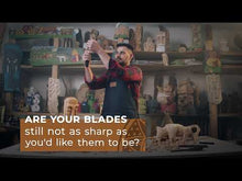 Load and play video in Gallery viewer, Hutsuls Leather Strop for Knife Sharpening 3x9 Double Sided Paddle Strop Block, Ergonomic Knife Strop Handle & Stropping Leather Knife Sharpener Guide