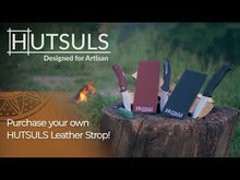 Load and play video in Gallery viewer, Hutsuls Black Leather Strop with Compound - Stropping Kit, Green Honing Compound & Vegetable Tanned Two Sided Leather Strop Knife Sharpener