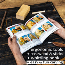 Load image into Gallery viewer, Hutsuls K.37 Wood Carving Kit for Beginners - Pre-Sized Basswood Carving Blocks &amp; Sticks for 15 Projects, All-in-One Wood Whittling Kit for Beginners, Includes Wood Whittling Book for Beginners Kids

