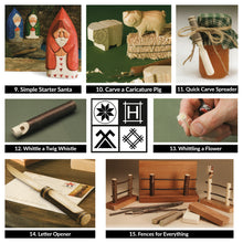 Load image into Gallery viewer, Hutsuls K.37 Wood Carving Kit for Beginners - Pre-Sized Basswood Carving Blocks &amp; Sticks for 15 Projects, All-in-One Wood Whittling Kit for Beginners, Includes Wood Whittling Book for Beginners Kids
