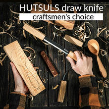 Load image into Gallery viewer, Hutsuls Draw Knife Woodworking Tool - Sharp &amp; Ready 5.3 inch Debarking Knife with Leather Sheath, Easy to Use Straight Handles Draw Knife Debarking Tool, Great to Your Bushcraft Tools Collection
