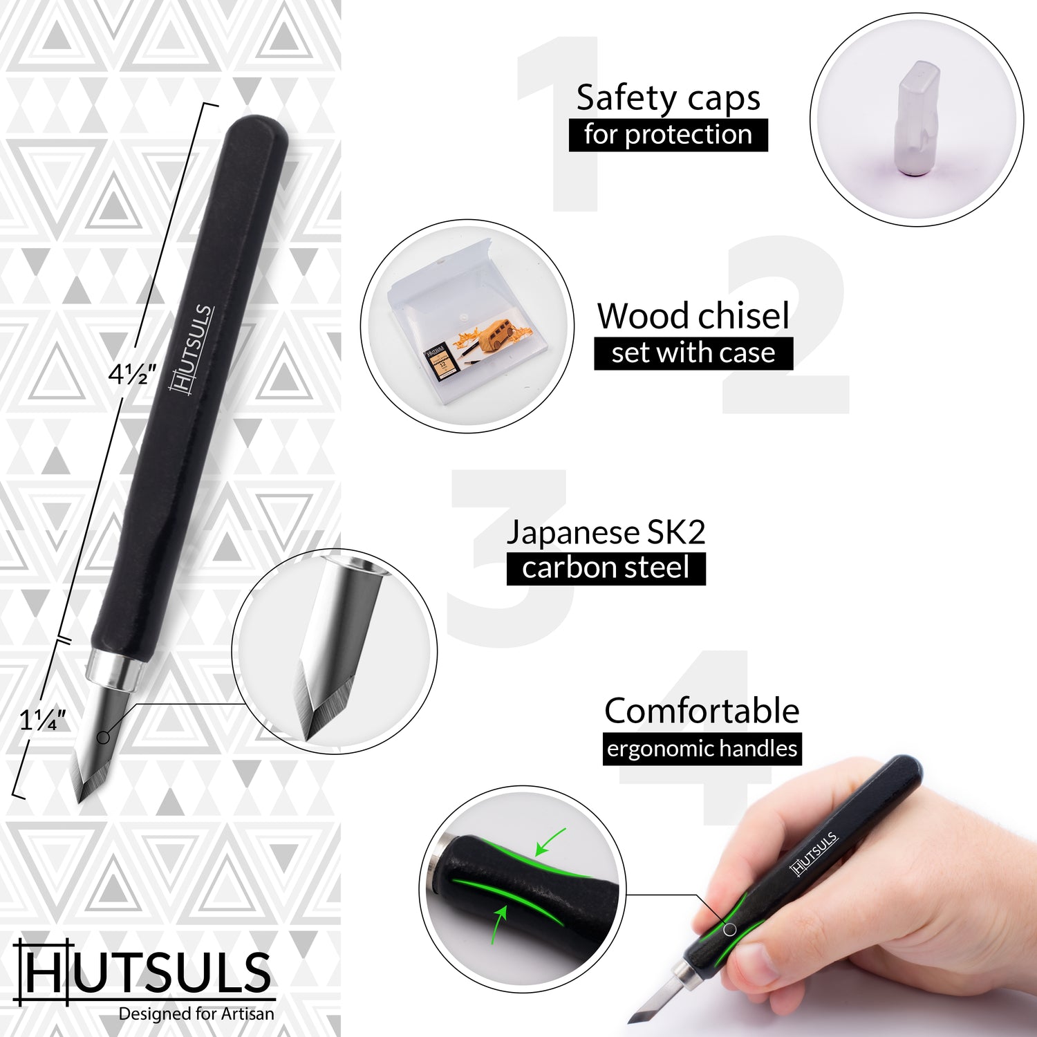 HUTSULS Small Wood Carving Tools for Beginners Easy to Use 12 pcs Mini Wood Chisel