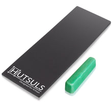 Load image into Gallery viewer, Hutsuls Black Leather Strop with Compound - Stropping Kit, Green Honing Compound &amp; Vegetable Tanned Two Sided Leather Strop Knife Sharpener
