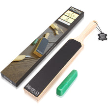 Load image into Gallery viewer, Hutsuls Double Sided Strop Paddle - Knife Strop Kit, Easy to Use Quality Leather Strop Sharpener with Ergonomic Handle &amp; Leather Honing Strop Guide
