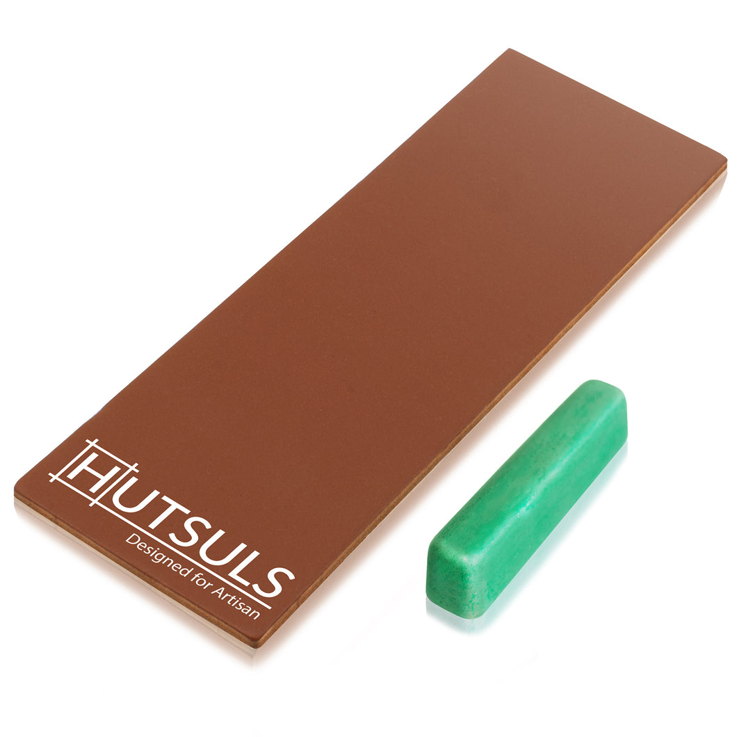 Hutsuls Brown Leather Strop with Compound - Stropping Kit, Green Honing Compound & Vegetable Tanned Two Sided Leather Strop Knife Sharpener